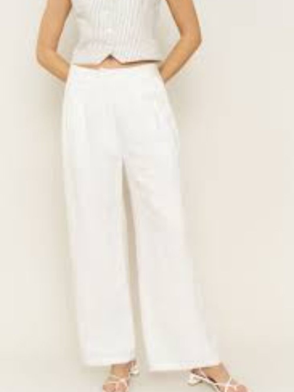 Vanity Made in Italy 100% Linen White Cropped Zip Button Front Pants Size 4XL